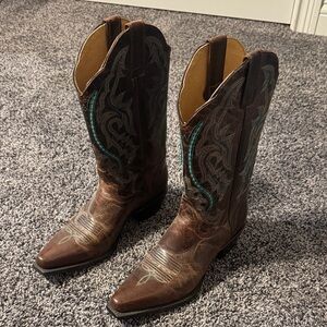 J.B. Dillon Brown and Teal Western Boots